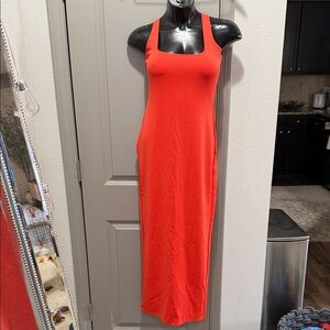 Good American Red orange scuba square neck tank Maxi Dress S M
